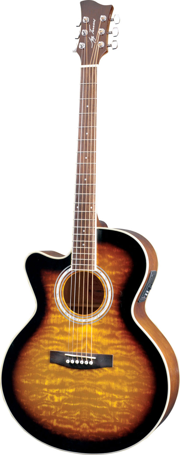 Jay Turser JTA-424QCET-LH-TSB JTA Series Lefty Acoustic Electric Guitar. Tobacco Sunburst